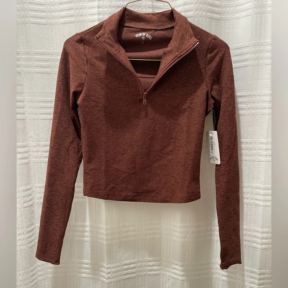 Year Of Ours Training Long Sleeve Zip Neck Top Bronze Athletic Yoga Athleisure
